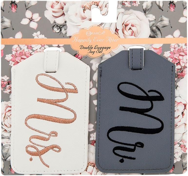  | Miamica Mr. and Mrs. Bridal Luggage Tags, Gray and White | Luggage Tags