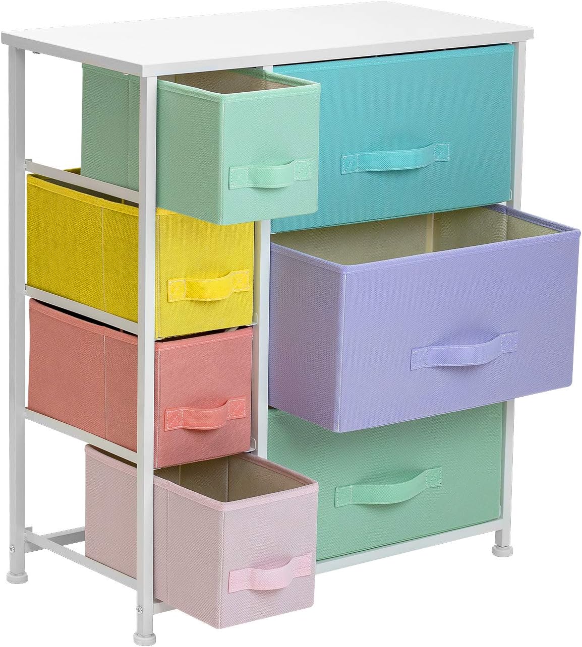 Sorbus Nightstand with 7 Drawers - Bedside Furniture & Night Stand End Table Dresser for Home, Bedroom Accessories, Office, College Dorm, Steel Frame, Wood Top (7-Drawer, Pastel/White): Kitchen & Dining