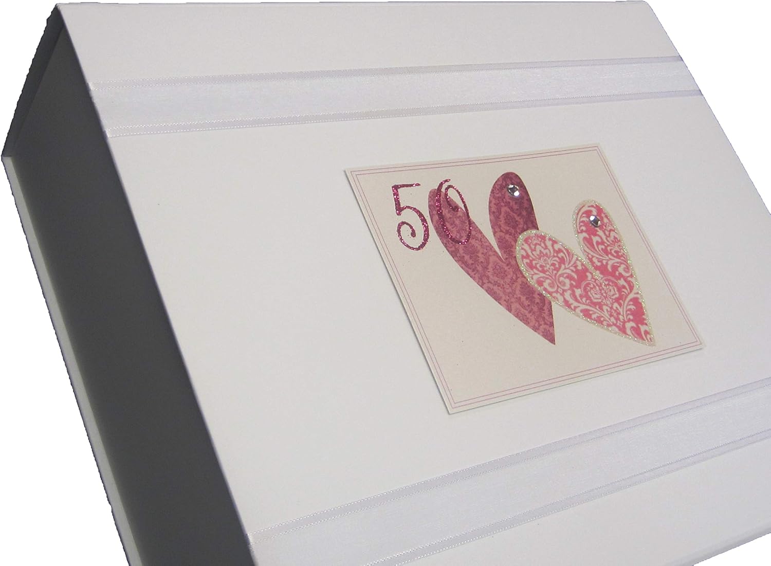White Cotton Cards "50" Birthday Memories, Love Hearts Design Large Keepsake Box (SSHA50X) - Image 3