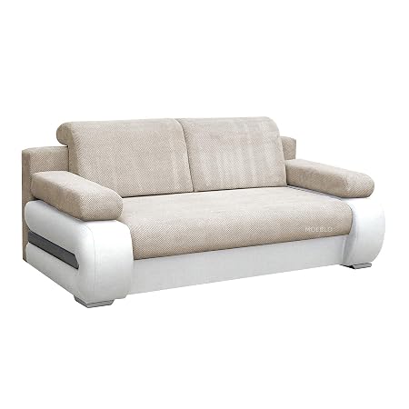 Meublo Canapé Convertible 3 Places Tissu Simili Cuir York Beigeblanc