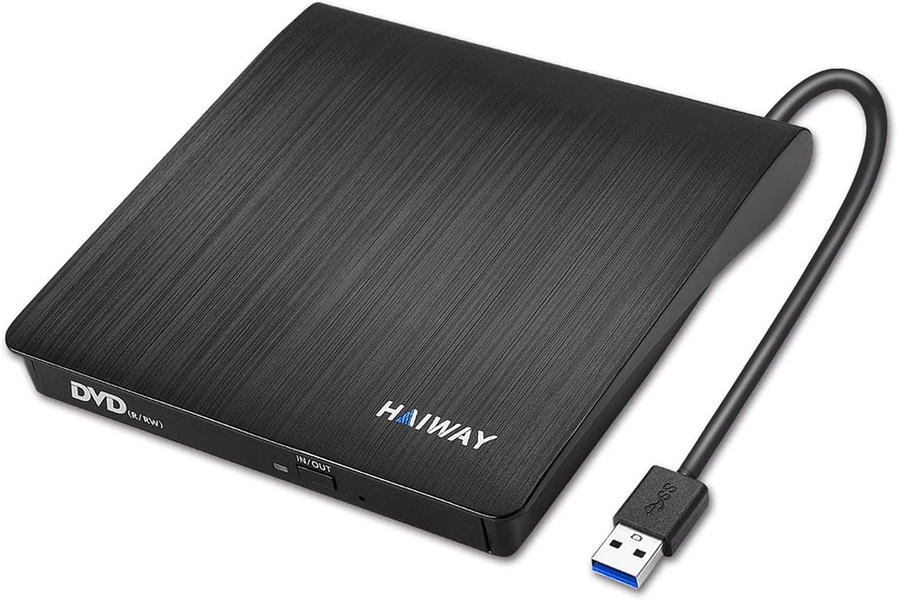 HAIWAY External DVD Drive, USB 3.0 Portable CD Drive DVD +/-RW Drive Slim CD DVD ROM Rewriter Burner Player for Laptop Desktop MacBook PC Windows Linux Mac OS