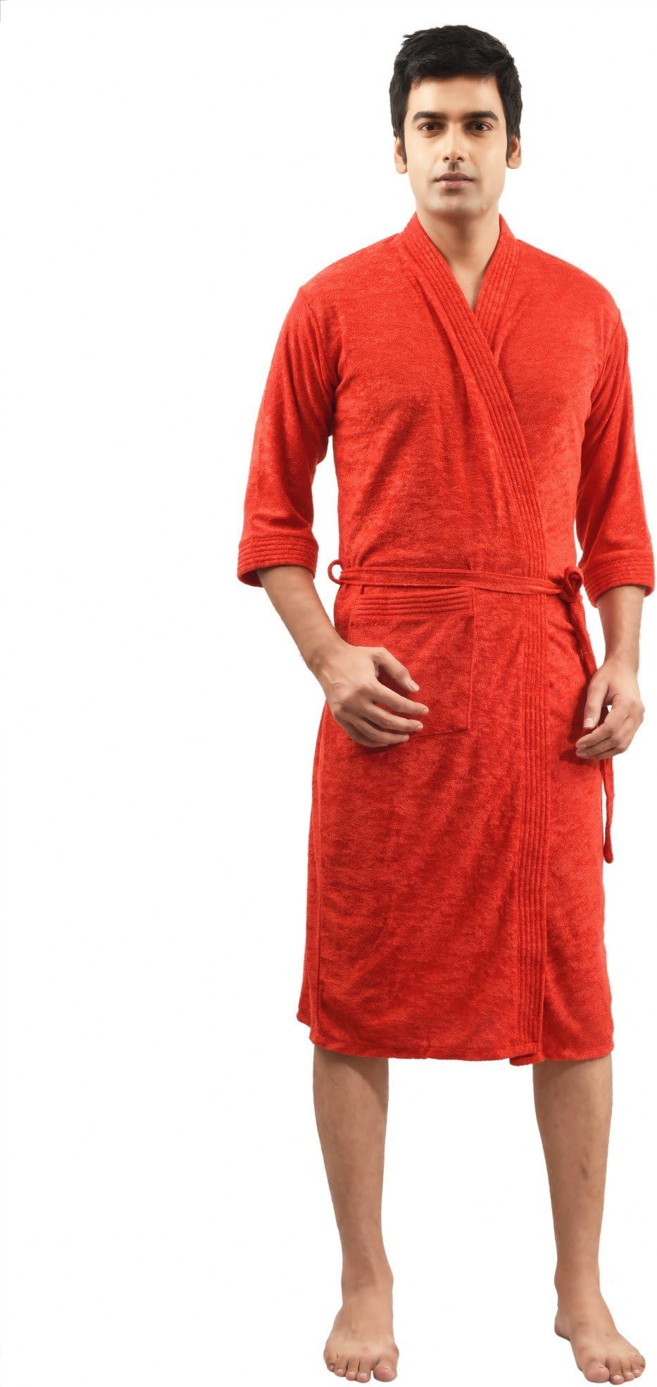 FEELBLUE Cotton Gents Bathrobe (Red-Full)