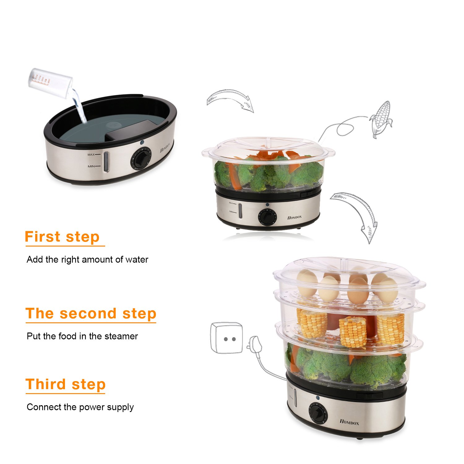Homdox HM5159 Healthy Food Steamer with Timer,9.5 Quart and 800W
