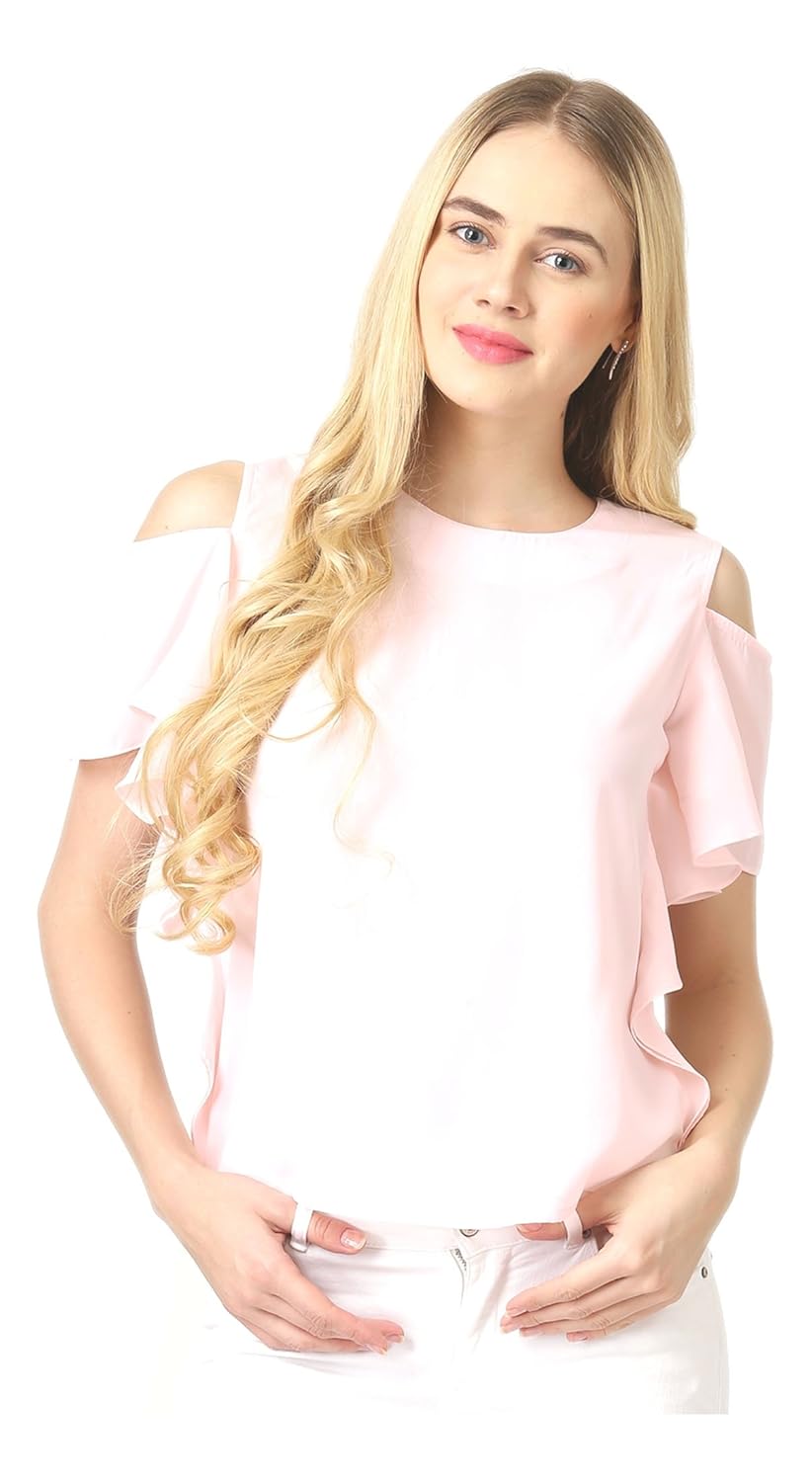 marie claire pink crepe cold shoulder top (mc10057)