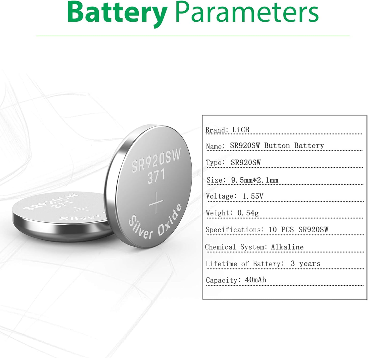 LiCB 10 Pack 371 SR920SW Watch Battery,Long-Lasting & Leak-Proof,High Capacity Silver Oxide 1.55V Button Cell Batteries for Watch: Electronics