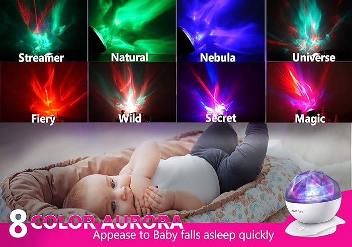 Image 2 - Aurora Night Light Projector Lights, Soaiy, 8 Changing Aurora and 360°Rotatable, 1h Auto closes , Built-in Speaker, for kids or Adults to Sleep Soothe, Insomniac and Anxious Relax, Party Lights-White