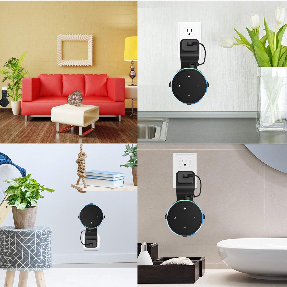 Echo Dot Wall Mount,KFK Outlet Wall Mount Hanger Stand for Dot 2nd Generation & Other Round Voice Assistants, A Space-Saving Solution for Your Smart Home Speakers Without Mess Wires Or Screws