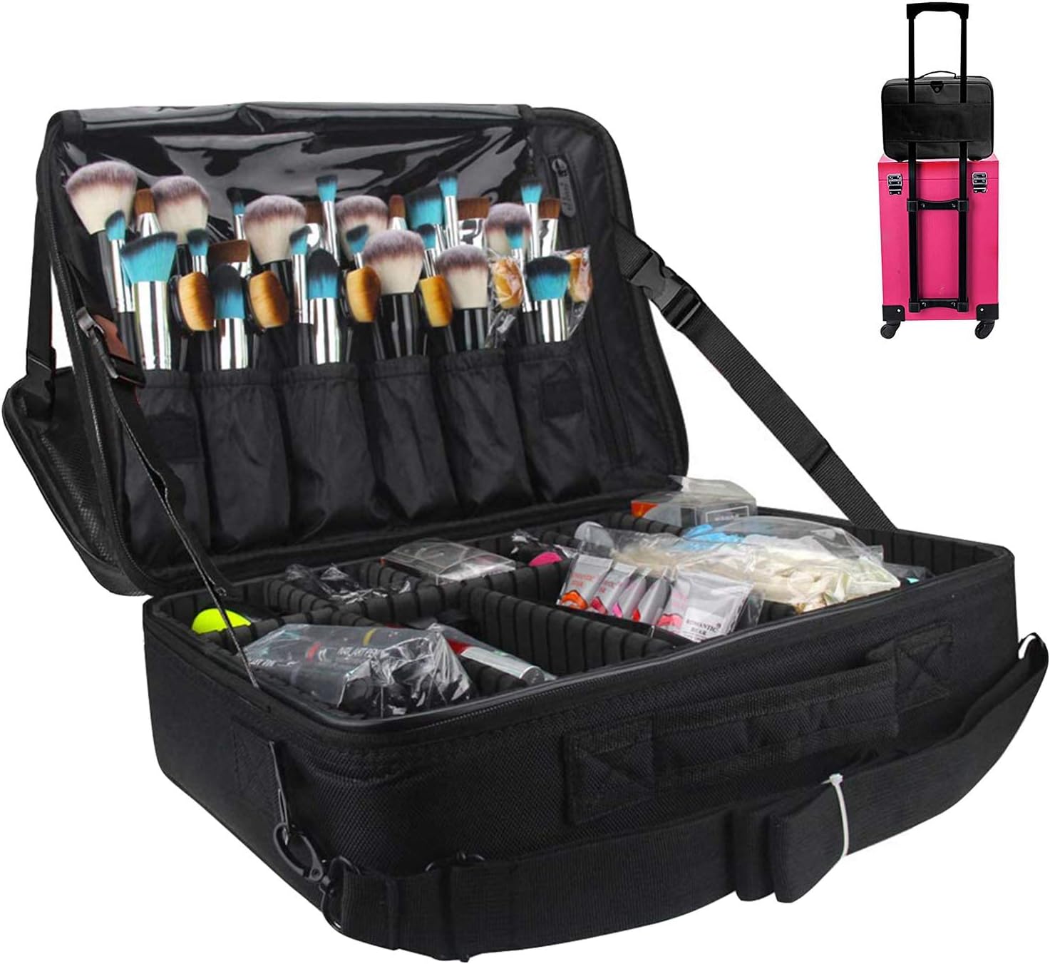 MONSTINA Large Capacity Makeup Case 3 Layers Cosmetic Organizer Brush Bag Makeup Train Case Makeup Artist Box for Hair Curler Hair Straightener Brush Set and Cosmetics : Beauty