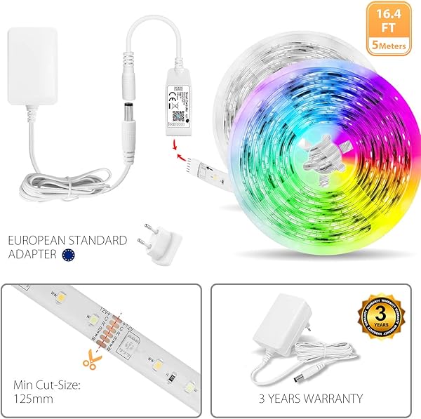 Tiras LED 5M 5050 RGB Blanco FroClido Wifi Inteligentes Impermeable IP65 Compatible con Alexa Google Home y App Smart Life Android iOS Multicolor LVWIT