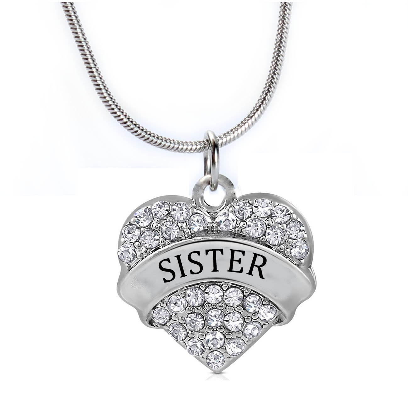 Sister Gifts Heart Pendant Necklace Women Girl - White Crystal Silver Jewelry