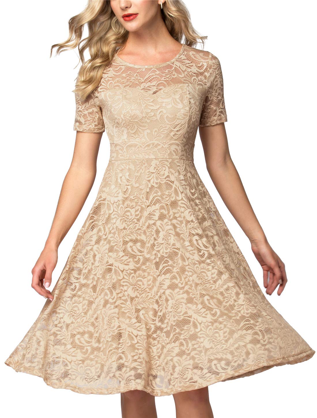 AONOUR Women's Lace Cocktail Dresses Elegant Swing Dress Bridesmaid