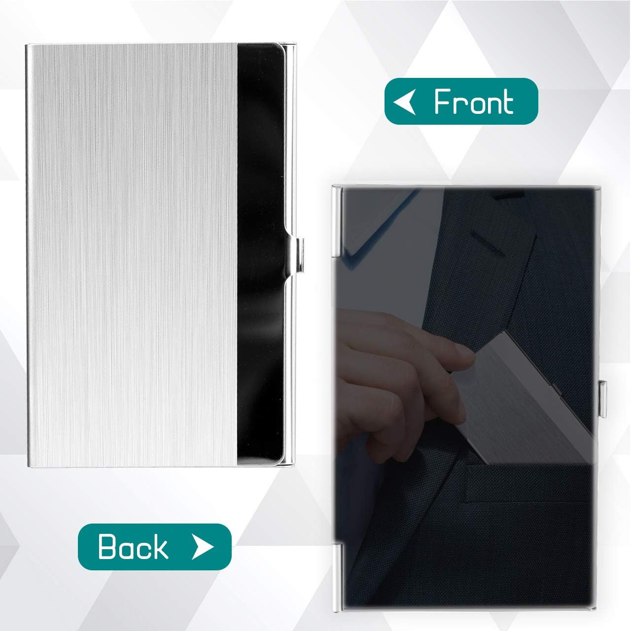 MaxGear Metal Business Card Holder for Men & Women, Pocket Business Card Case Slim Business Card Wallet Business Card Holders Name Card Holder, 3.7 x 2.3 x 0.3 inches, Stainless Steel, Silver Mirror : Office Products
