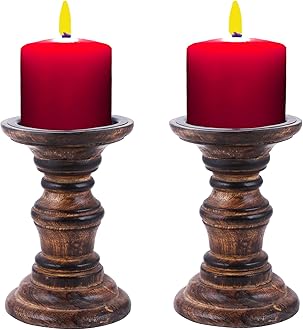 Candle Holder,Wood Candle Holder, Burnt Wooden Candle Holder,Candle Holders,Farmhouse Candle Holder,Candle Holder Set of 2,Wood Pillar Candle Holder,Height 5.5 inch Set of 2, Burnt