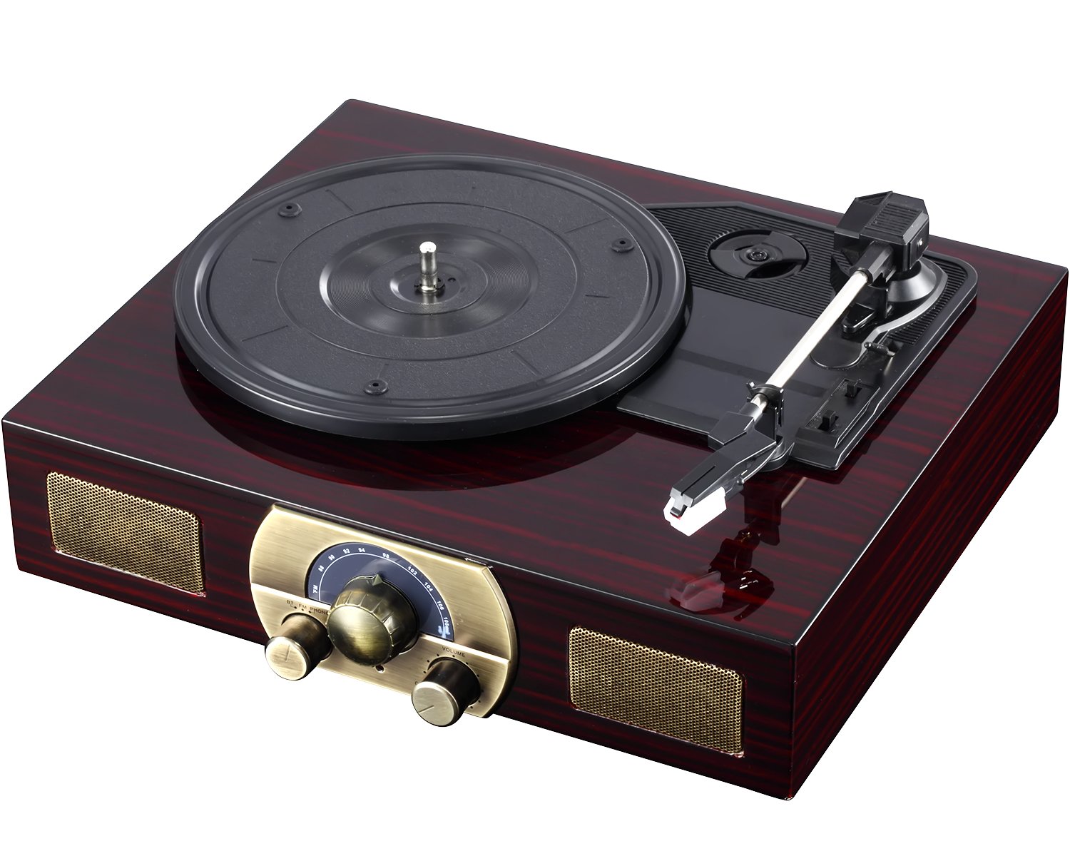 Vintage Phonograph with Retro Wooden Finish FM Radio and RCA Output