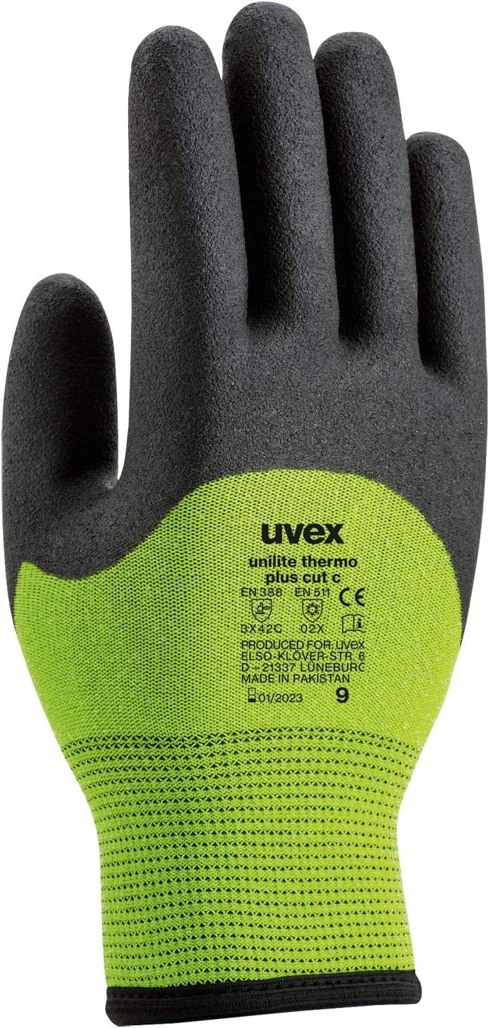 Uvex Unilite Gloves Thermo Plus Cut C Unisex 8,Black/Green