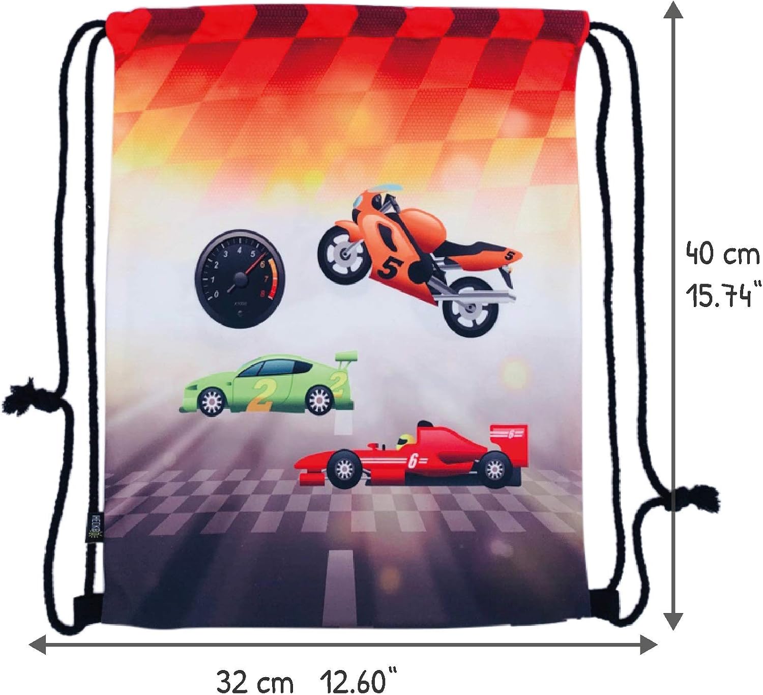 HECKBO kids racing cars gym drawstring bag, 40x32cm, 12.6" x 15.8", string bag, kindergarten daycare crèche school football - Image 3