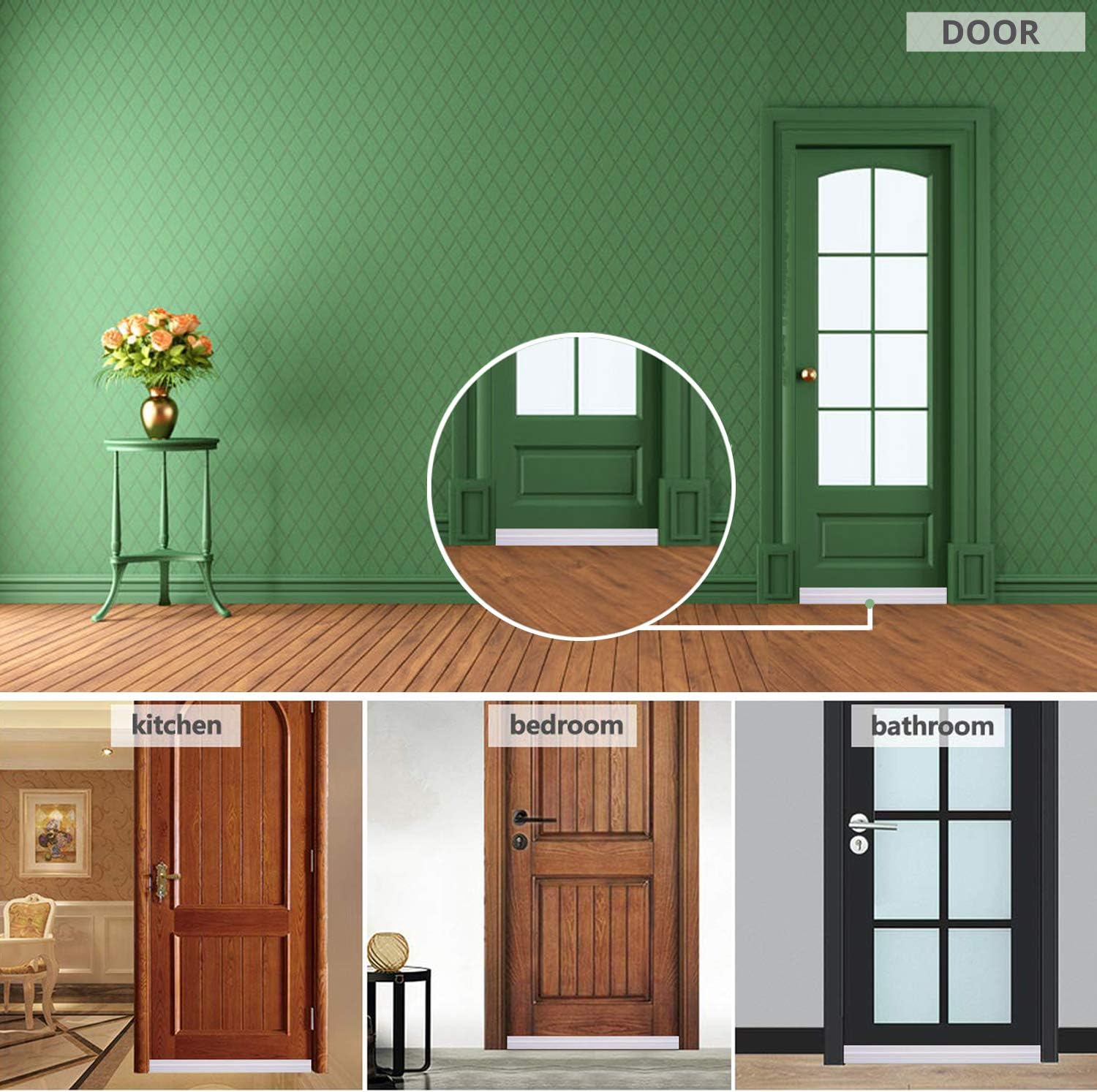 Door Draft Stopper for Exterior or Interior Doors, DBS001 Door Weather Stripping with 1mm Thick Strong Adhesive Waterproof Soundproof Door Bottom Seal (White) - - 