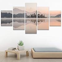 SIGNWIN 5 Panel Canvas Wall Art Modern Art Farmhouse/Country Lake Multicolor Nature Photography Relax/Calm for Home Decorations Ready to Hang - 60