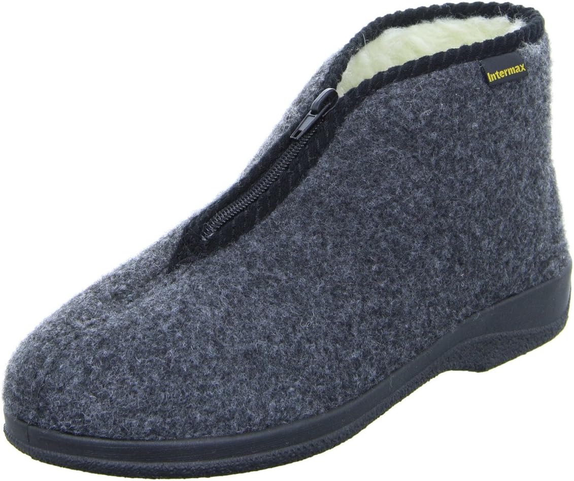 Intermax men's slipper with zip, lined with pure wool, felt anthracite.