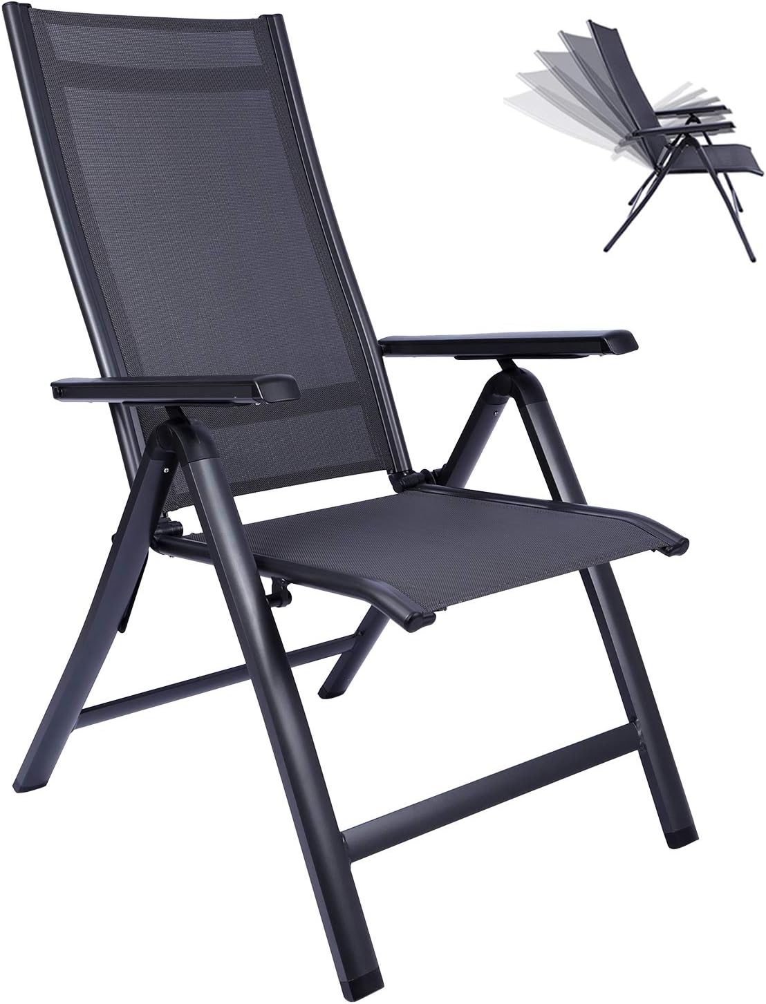 REDCAMP Patio Lounge Chair for Outside, Lightweight Aluminum Adjustable High Back Outdoor Sling Reclining Lawn Chairs Zero Gravity with Hard Arms, Black: Kitchen & Dining