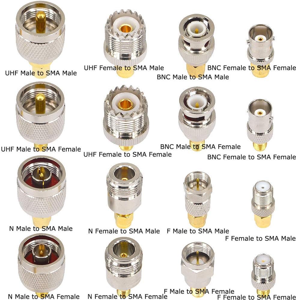 Boobrie 16PCS SMA Adapter Kit SMA to BNC UHF N-type F-type Male to Female Connectors RF Coaxial Adapter WiFi Antenna Converter for WiFi Antenna/FPV Drone/Extension Cable - Image 3