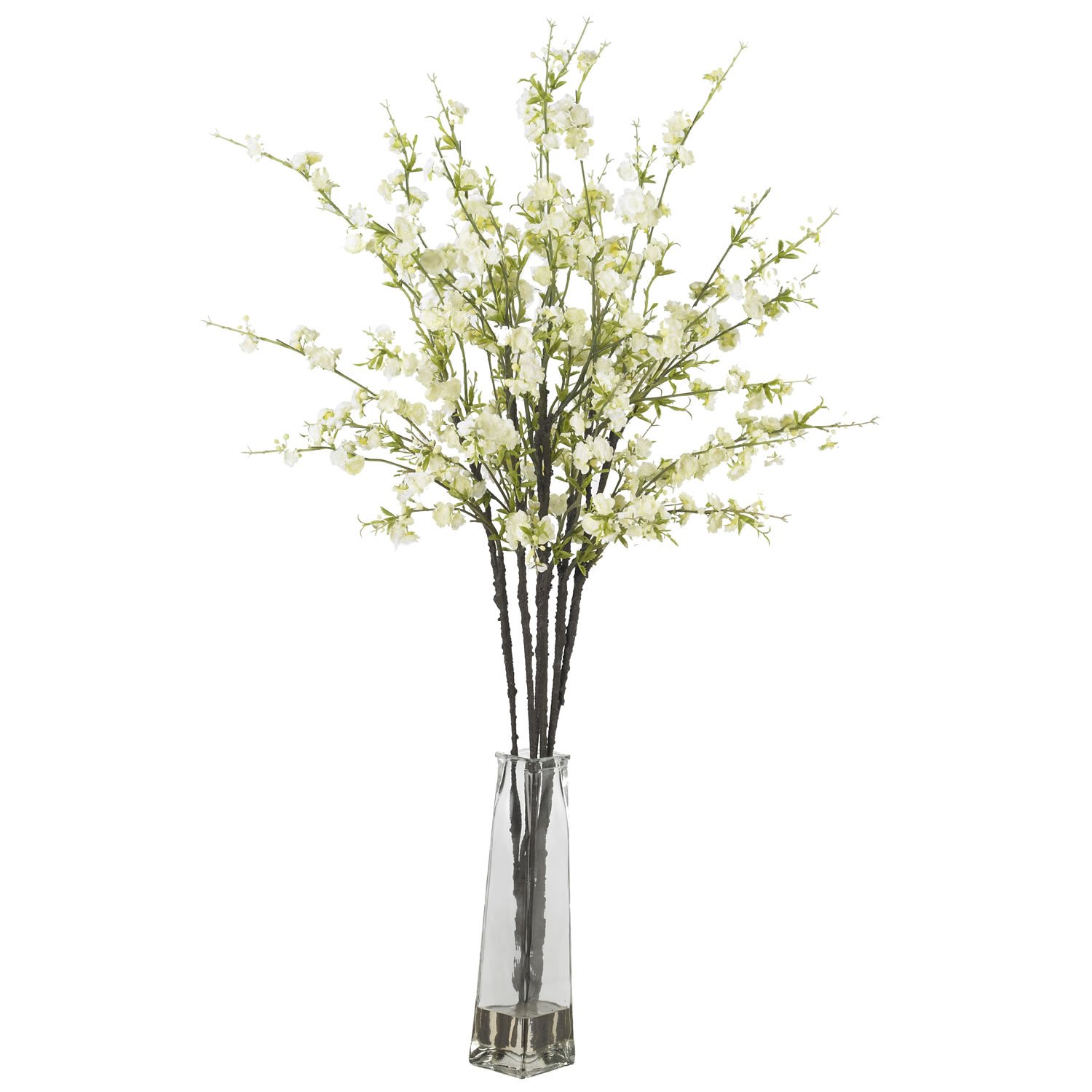 Nearly Natural 1193-WH Cherry Blossoms with Vase Silk Flower Arrangement White