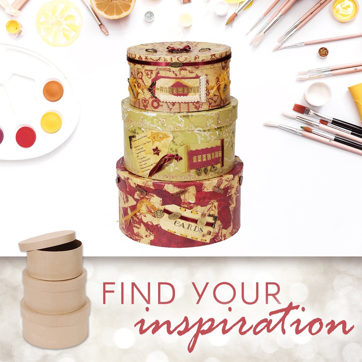 Galleon Darice Paper Mache Craft Boxes 8”, 9” And 10” Round Boxes