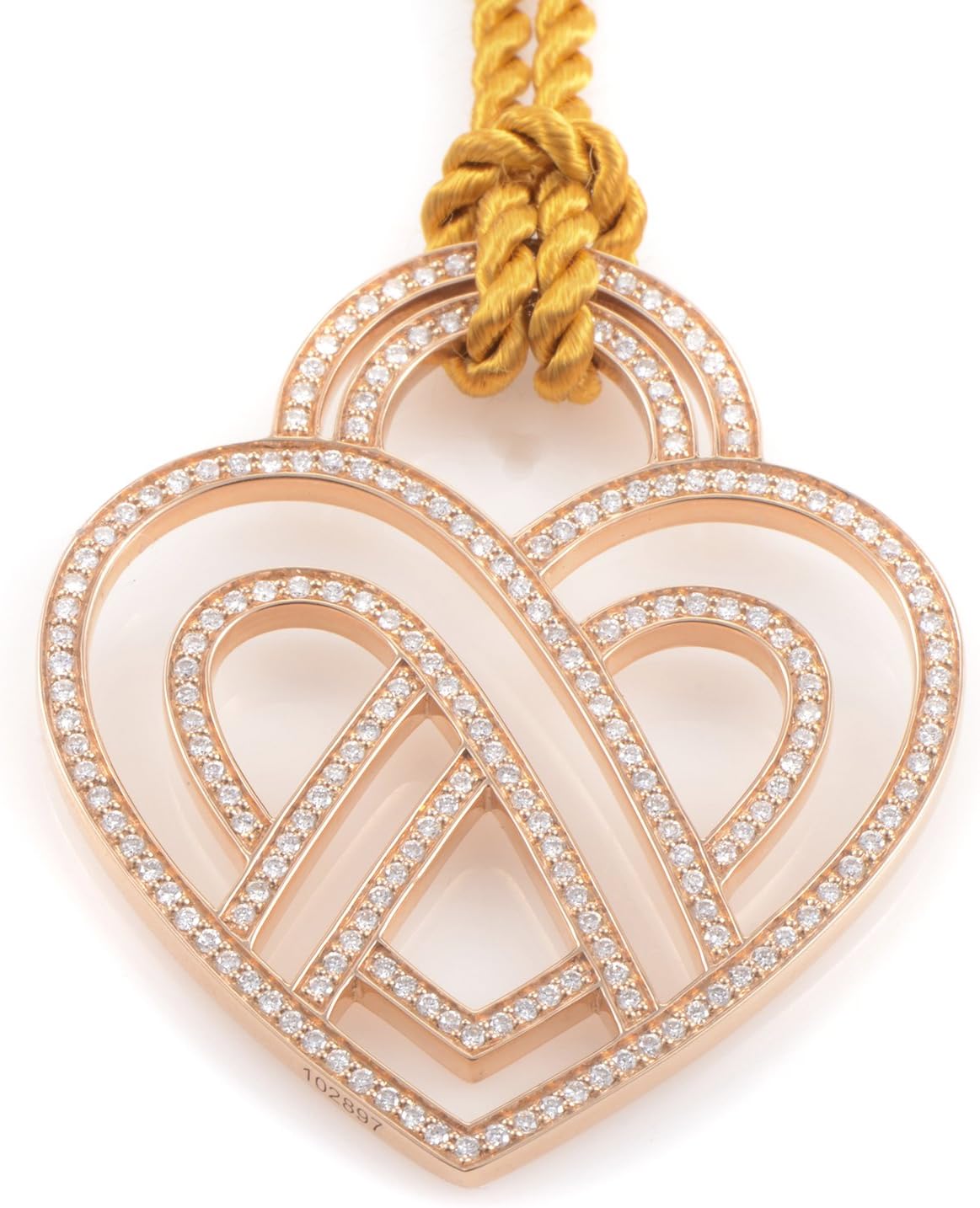 Poiray 18K Rose Gold Diamond Pave Heart Pendant & Golden Cord Necklace PPC8752GLD