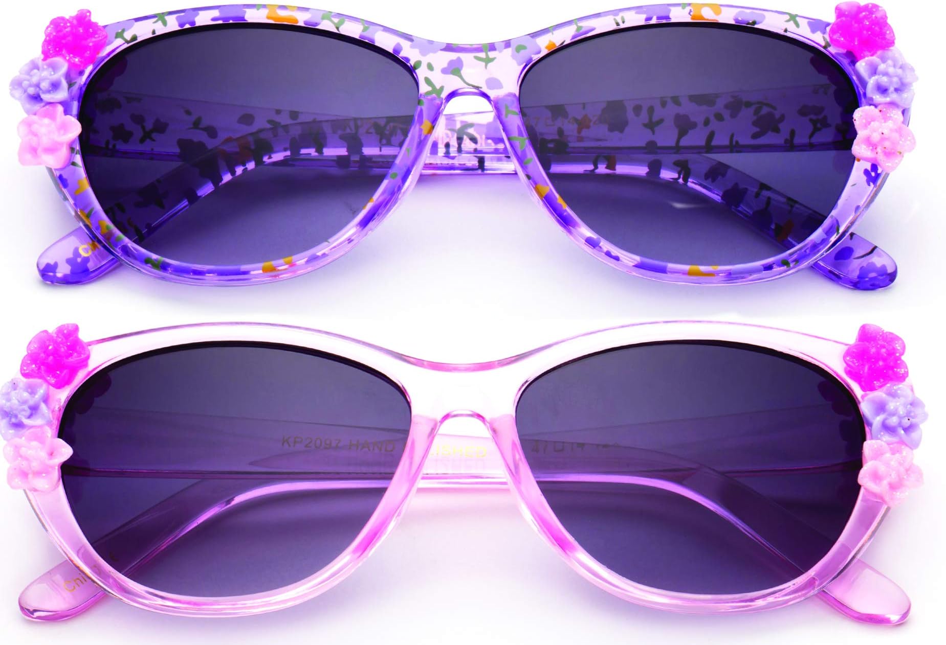 Kyra Kids Girls Toddlers Fashion Sunglasses Cateye Cute Sunglasses with Flowers UV Protection w/Pouch (0-5 YRS)