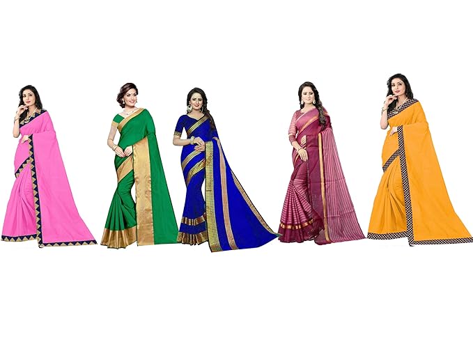 art silk with blouse piece SAREE (FL-Combo5_12_ Multicolour_ One Size)