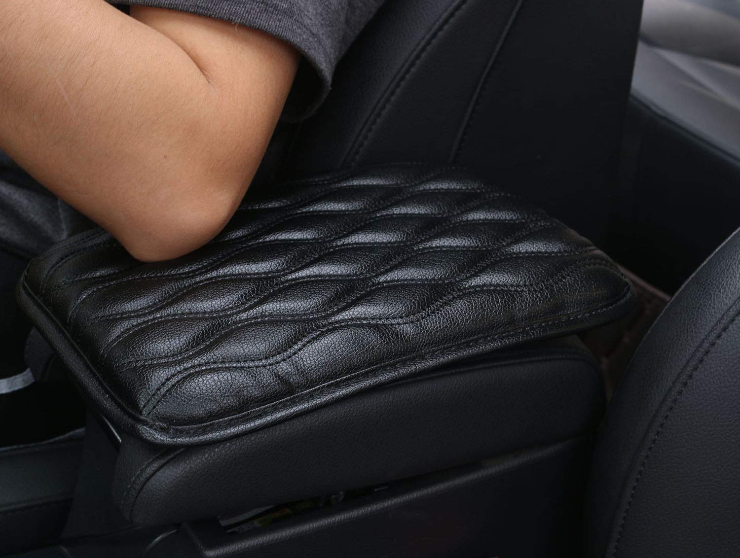 Dotesy Auto Center Console Cover Armrest Pads, PU Leather Universal Car Center Console Box Arm Rest Pads Cushion Protector (Black)