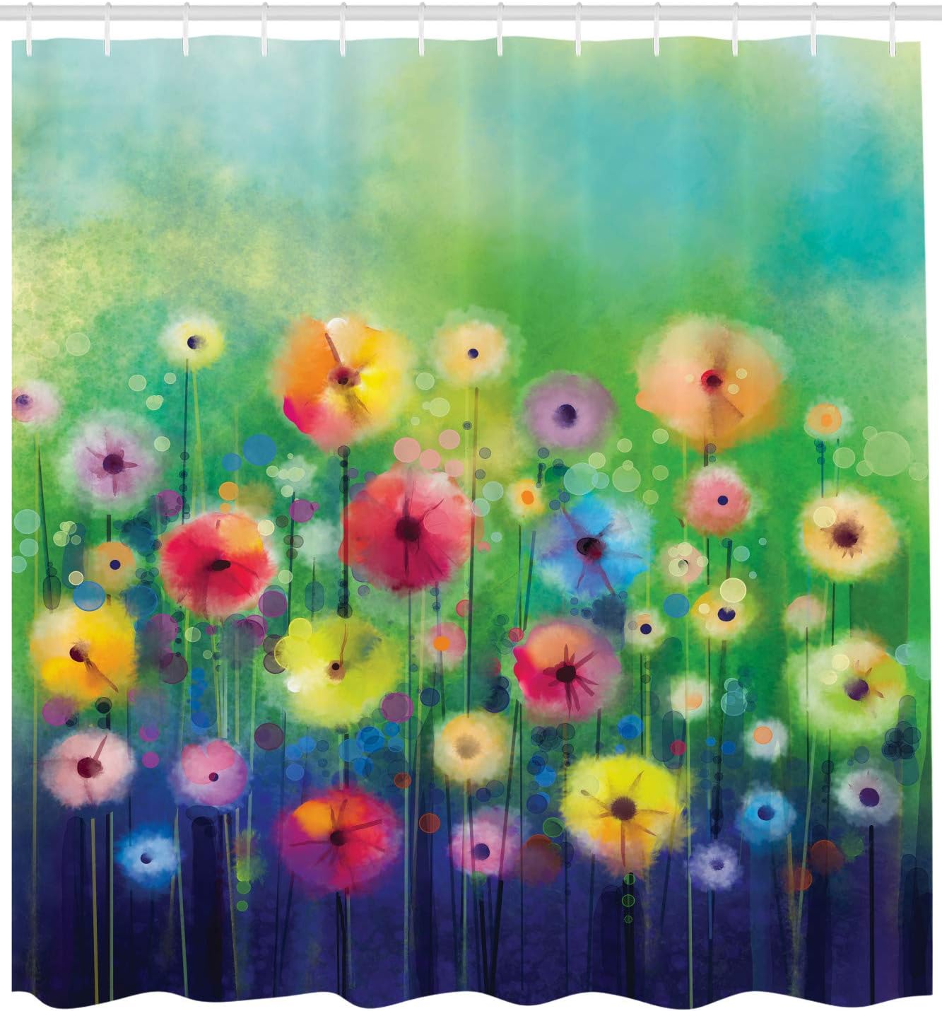 Ambesonne Watercolor Nature Landscape Floral Decor Collection, Blossom Plants Herbs Garden Scene Colorful Spring Petal Flowers, Polyester Fabric Bathroom Shower Curtain Set with Hooks: Home & Kitchen