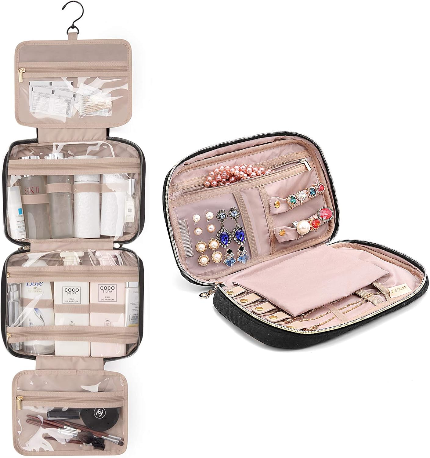 BAGSMART Large Toiletry Bag with Jewelry Organizer Clothing