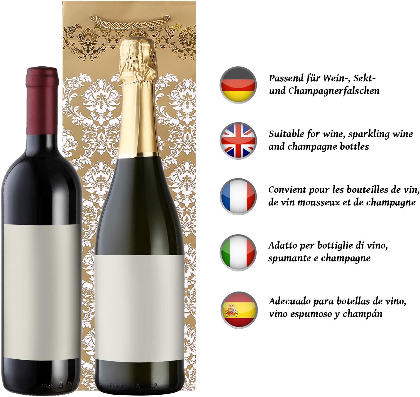 Pack of 10 noble bottle gift bags gold for wine sparkling wine and champagne 36 cm x 12 cm x 10 cm - 14.17" x 4.72" x 3.94" - Image 5