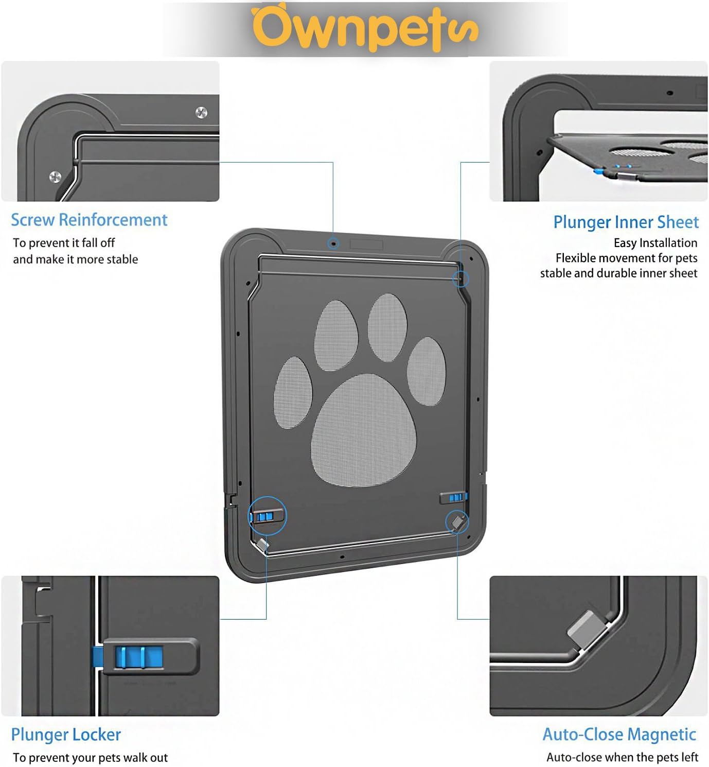 Ownpets Screen Dog Door, Inside Door 12x14x0.4 inch, Lockable Pet Screen Door with Magnetic Self Closing Function, Screen Door for Dogs &Cats : Pet Supplies