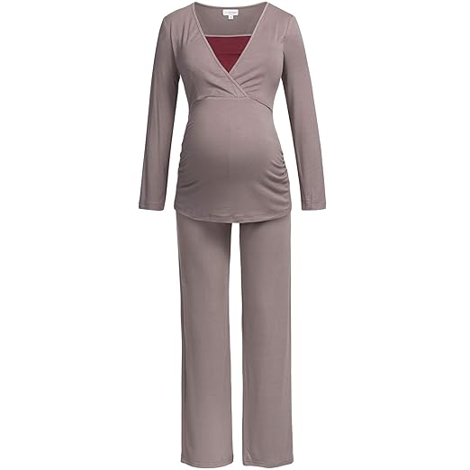 Herzmutter Stillpyjama-Umstandspyjama | Zweifarbiger Schlafanzug für Damen | Nachtwäsche für Schwangerschaft-Stillzeit | Pyja