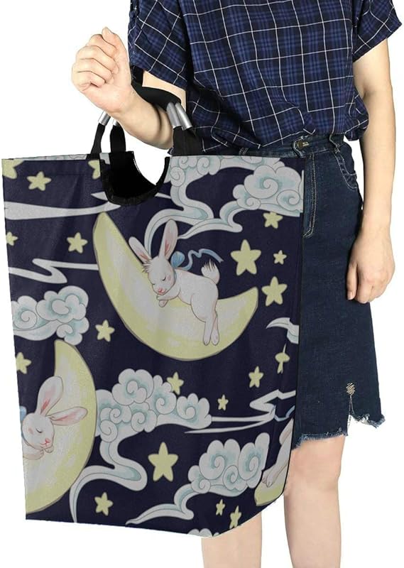 Cesta de lavandería para dormitorio, lindo conejito durmiente y tela de