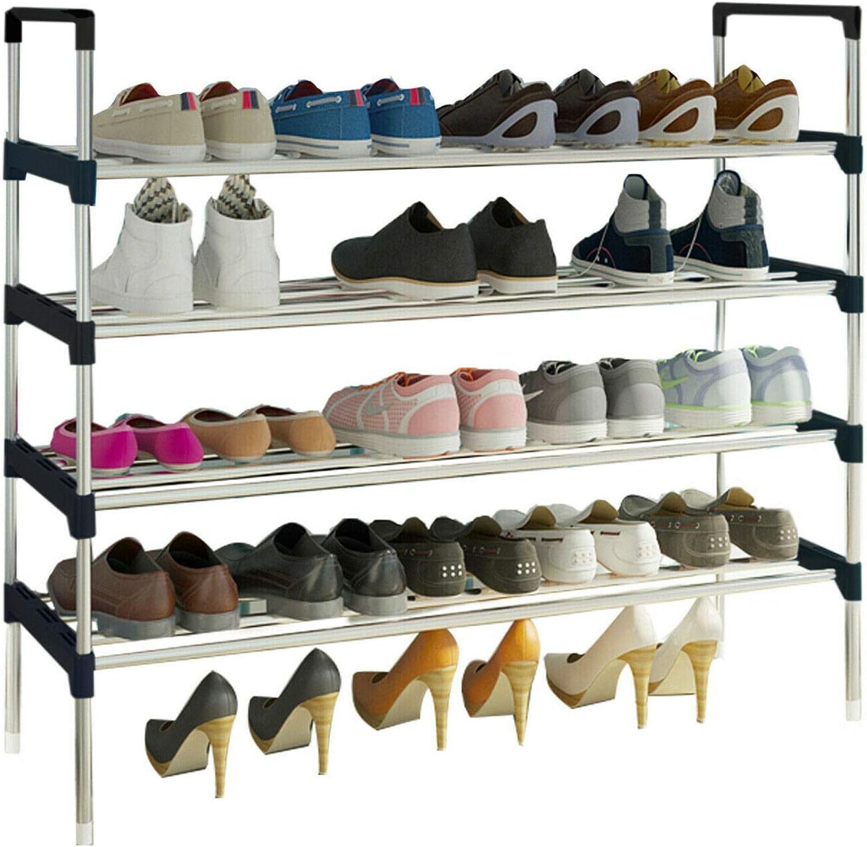 AcornFort® S-512 4 Tiers 85cm Extra Width Adjustable Shoe Storage Shoe Rack Organiser Shelf Hold Stand for 20 Pairs Shoe, 2019 New Upgrade Sturdy Design, Space Saving, Easy Assemble