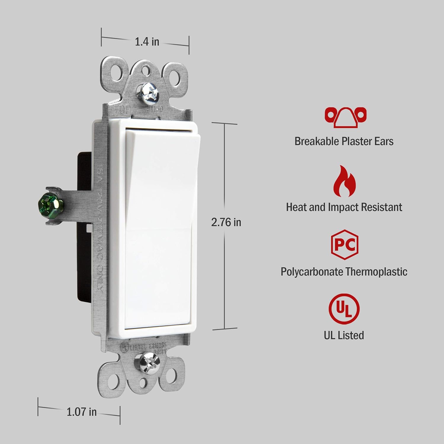 ENERLITES Decorator Paddle Rocker Light Switch, Single Pole, 3 Wire, Grounding Screw, Residential Grade, 15A 120V/277V, UL Listed, 91150-W-10PCS, White (10 Pack): Industrial & Scientific