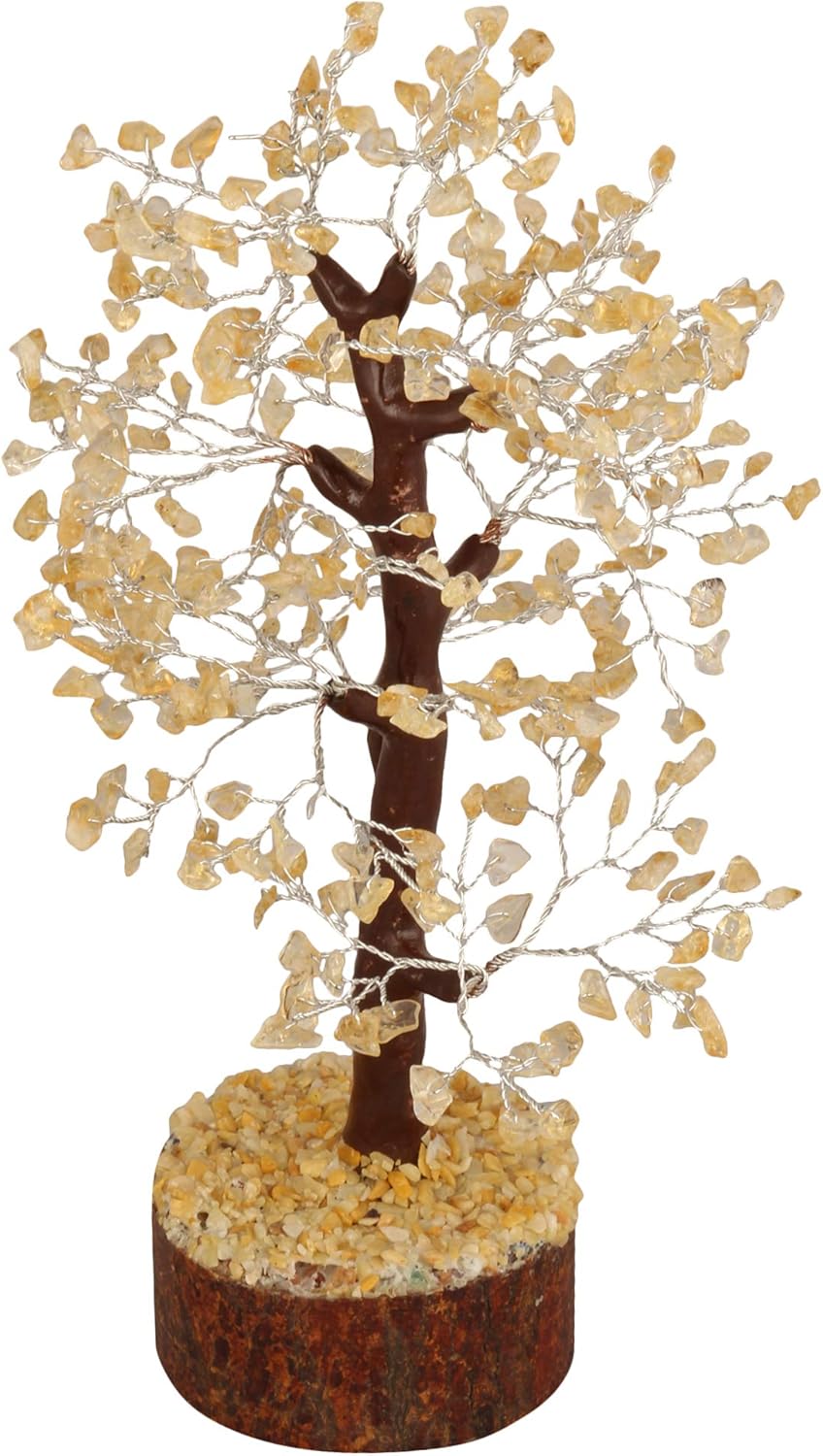 Crocon Seven Chakra Natural Healing Gemstone Crystal Bonsai Fortune Money Tree for Good Luck, Wealth & Prosperity-Home Office Decor Spiritual Gift (with Golden Wire and 300 Beads) Size 10-12 Inches: Home & Kitchen