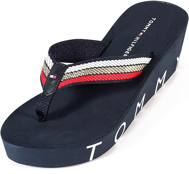 Amazon.com | Tommy Hilfiger Women's Iconic Wedge Beach Sandal Red/White/Blue | Sandals