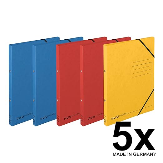 Falken 5er Pack Ringhefter mit Gummizug aus extra starkem Colorspan-Karton 2 Ring-Mechanik DIN A4 Füllhöhe 14 mm farbig sorti