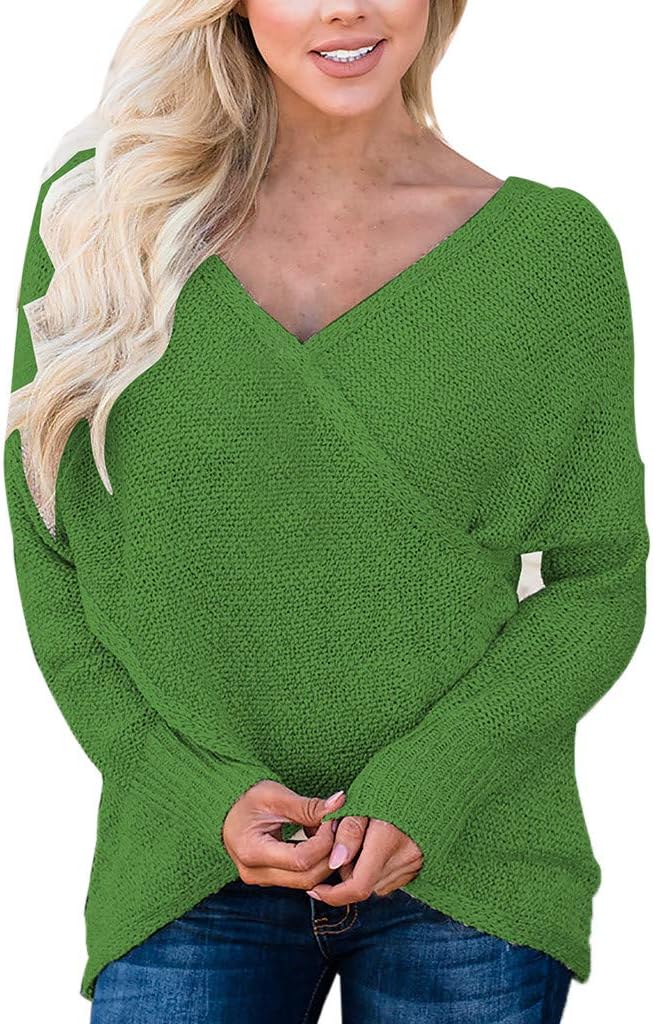 Suéter Casual de Manga Larga en V para Mujer, Estilo Irregular, Verde