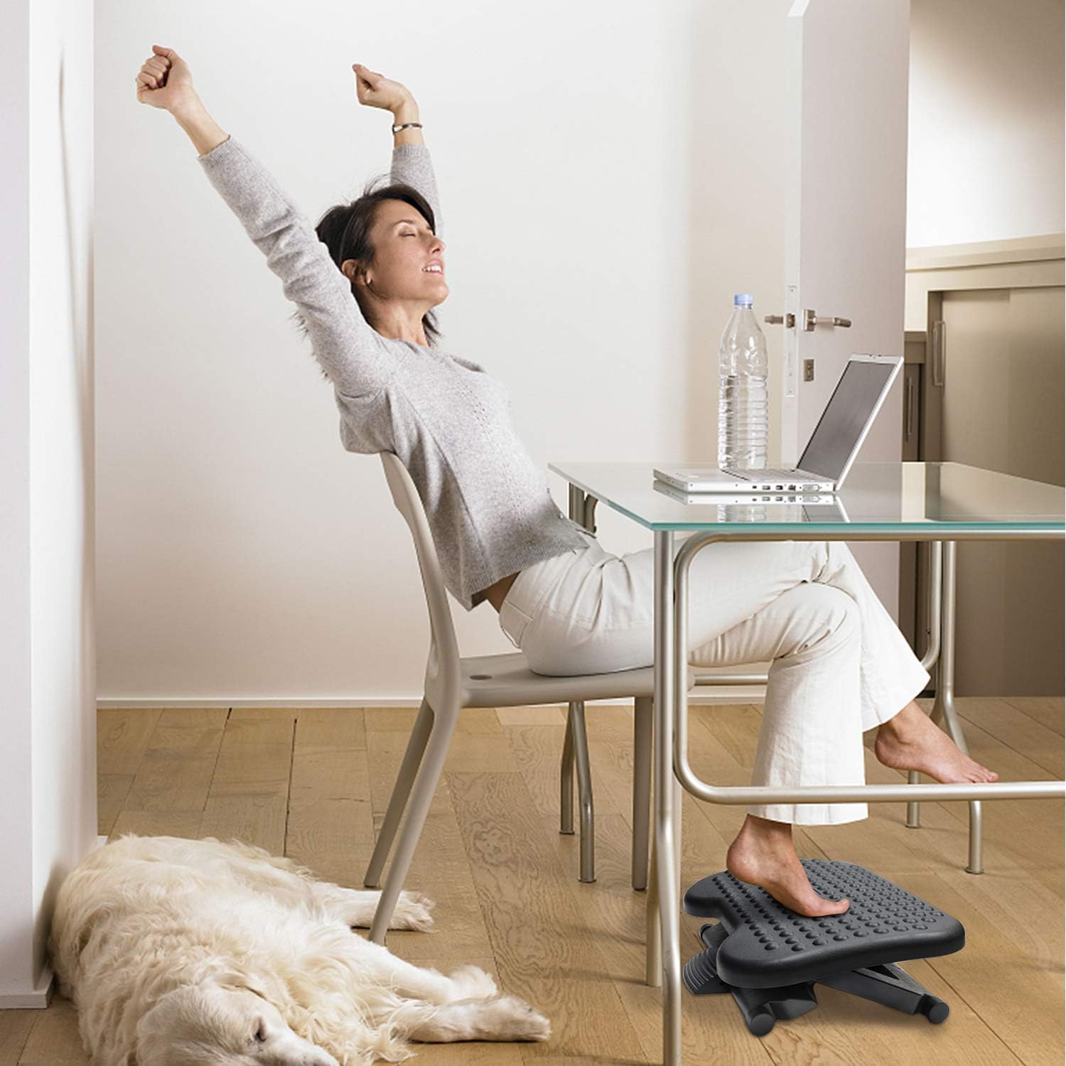HUANUO Adjustable Under Desk Footrest - Ergonomic Foot Rest with 3 Height Position - 30 Degree Tilt Angle Adjustment for Home, Office, Non-Skid Massage Surface Texture Improves Posture and Circulation : Office Products