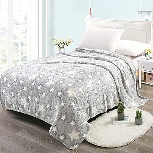 Home Blanket Large 3D Flannel Fleece Throw Blanket for Bedding & Sofa Couch | Super Soft Star Pattern Decorative Throw | Warm Cozy All Season Bedspread (Star Grey, Queen Size/70"x80")