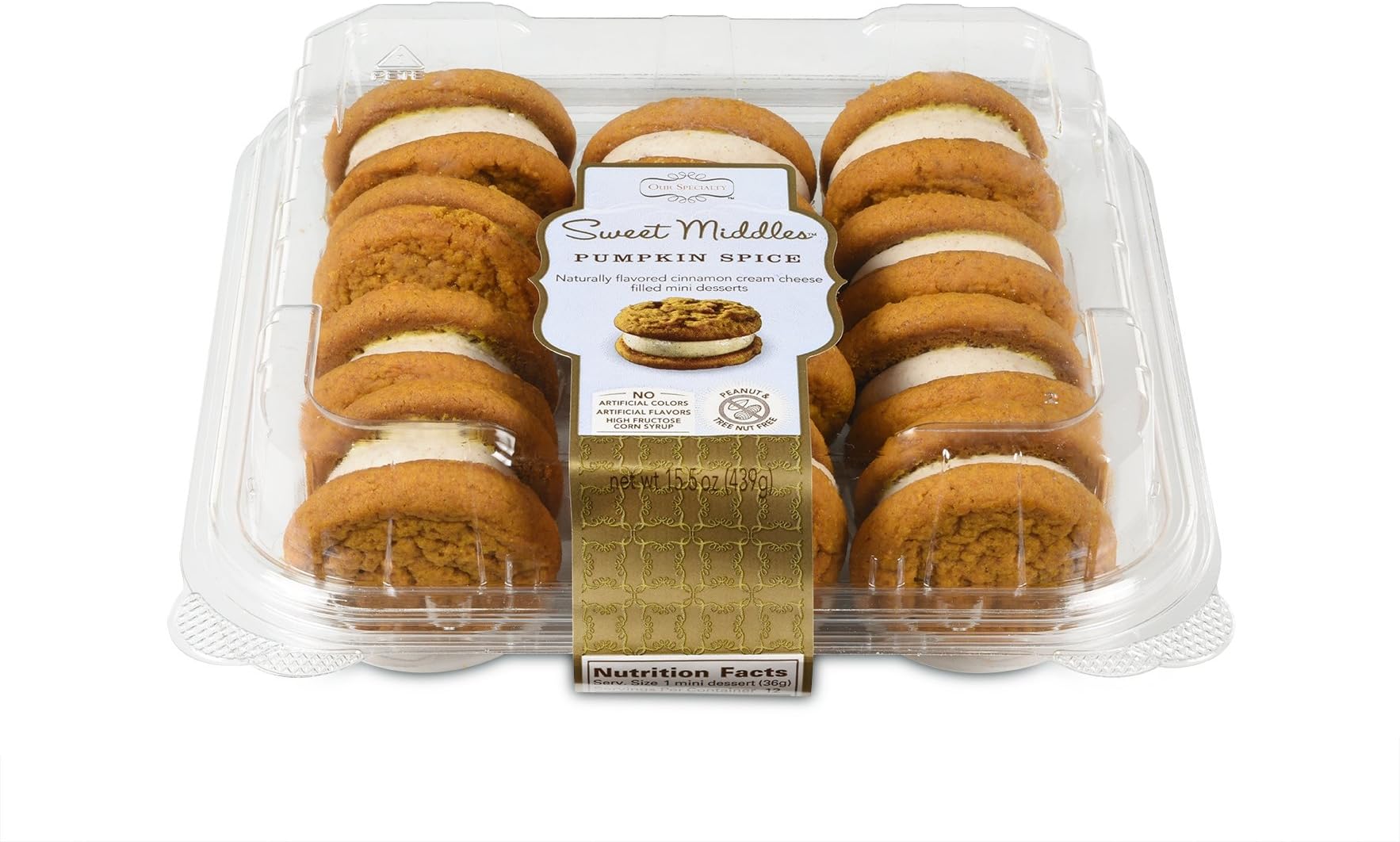 Our Specialty Sweet Middles, Peanut and Tree Nut Free, Pumpkin Spice Mini Cream Filled Sandwich Cookies, 12 Cookies per Pack, Pack of 2
