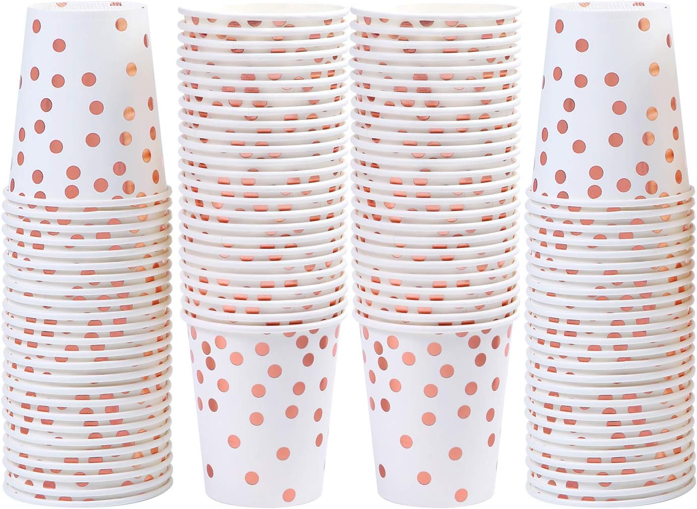 Elcoho 100 Pieces 9 Ounce Paper Cups Party Cups Rose Gold Foil Dots Cups Disposable Cups Drinking Cups for Party, Wedding, Anniversary
