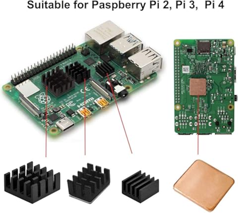 Goosky - Juego de 16 disipadores de calor de aluminio para Raspberry Pi 2, Pi3, Pi4, color negro