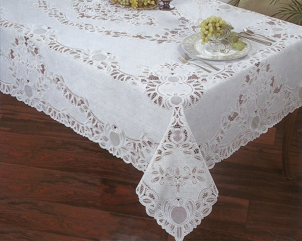 Crochet Lace Vinyl Tablecloth 72Inch Round White 72" Round Free