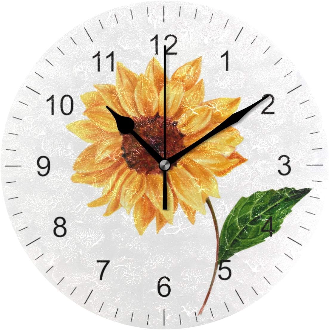 Wamika Wall Clock Oil Sunflower Daisy Flowers White Vintage Round Clock Silent Non Ticking Decorative, Seasonal Floral Clocks 10 Inch Battery Operated Quartz Analog Quiet Desk Clock for Home Office